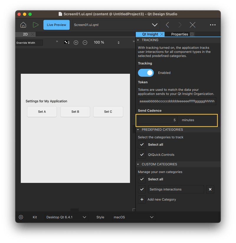 Qt Design Studio Insight Send cadence